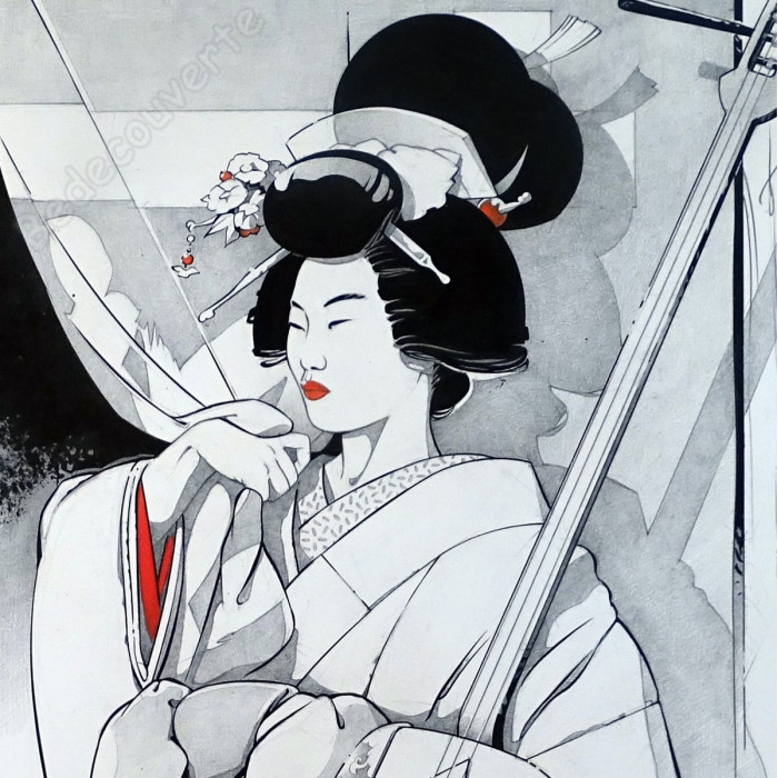 Michetz - Dessin Original La Geisha et son shamisen