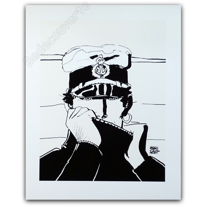 Hugo Pratt - Estampe pigmentaire Corto Maltese Dior NB
