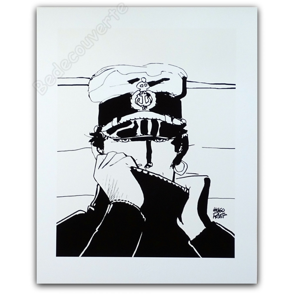 Hugo Pratt - Estampe pigmentaire Corto Maltese Dior NB