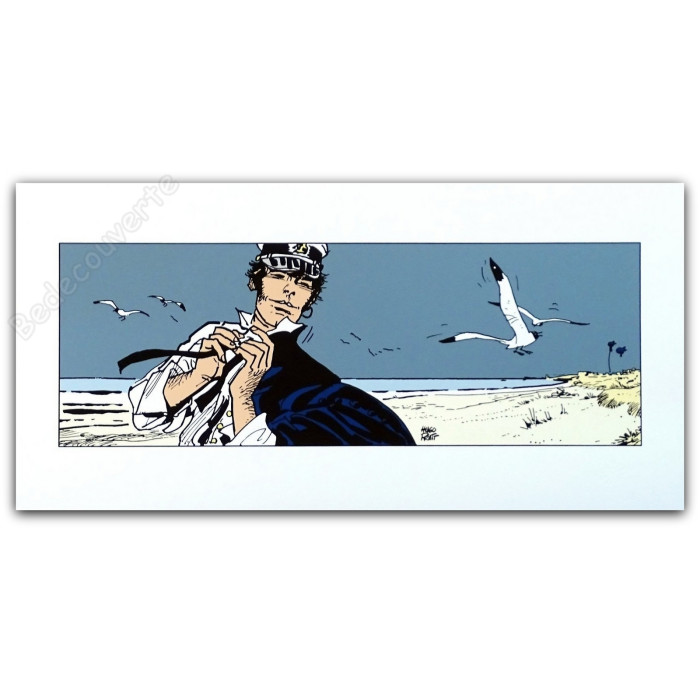 Hugo Pratt - Estampe pigmentaire Corto Maltese Corto la plage