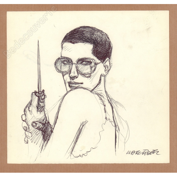 Liberatore Tanino - Dessin Original La Femme Au Poignard