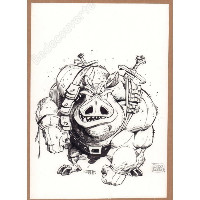 Martin Oscar - Dessin Original Solo Le Cochon Guerrier