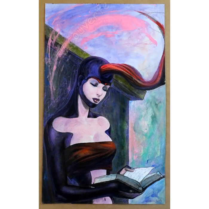 Cadelo Silvio - Dessin Original Femme Au Livre