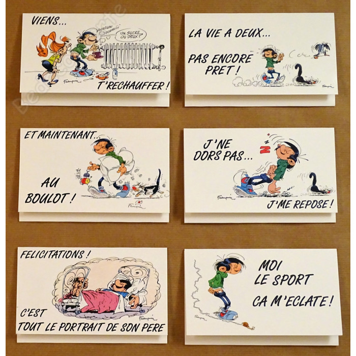 Franquin - Lot de 6 Cartes Postales Gaston Lagaffe