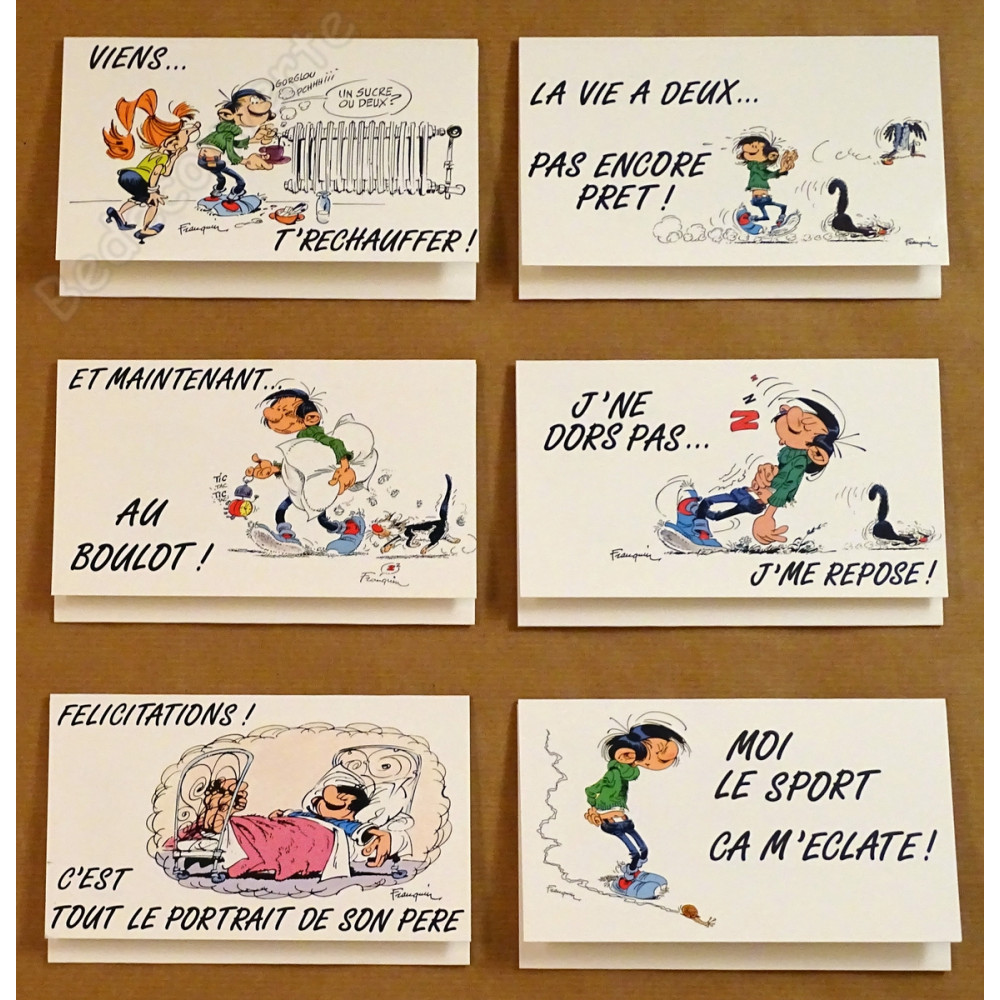 Franquin - Lot de 6 Cartes Postales Gaston Lagaffe