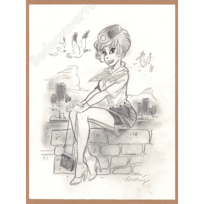Walthéry François - Dessin Original Natacha sur la digue