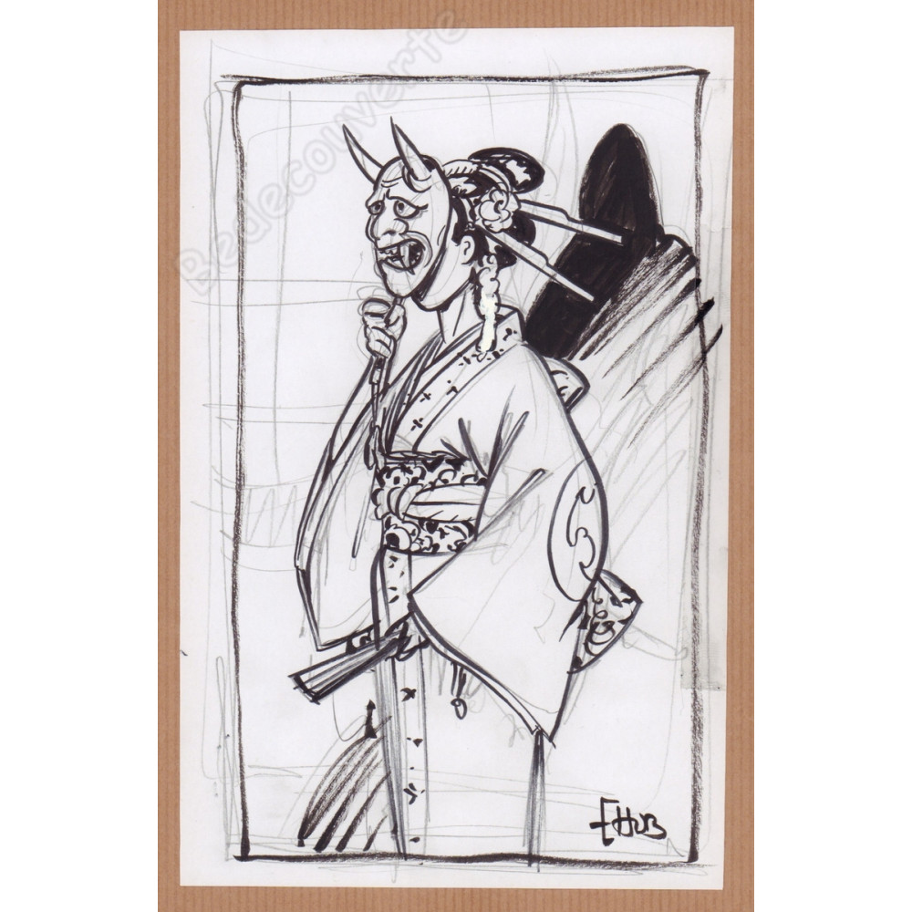 Hub - Dessin Original Okko Femme Au Masque de Hannya