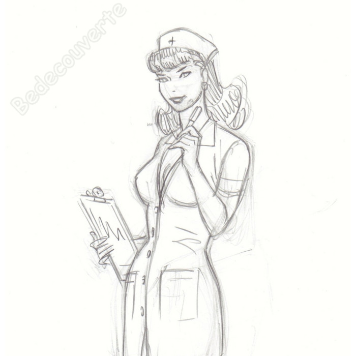 Berthet Philippe - Dessin Original Crayonné Pin-up infirmière 1