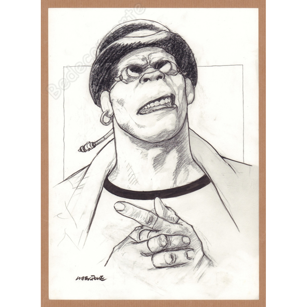 Liberatore Tanino - Dessin Original Portrait RanXerox au chapeau melon