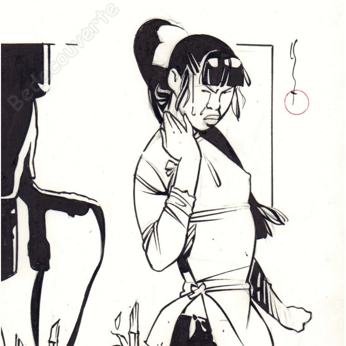 Michetz - Dessin Original Kogaratsu Geisha Et Le Lance Pierre