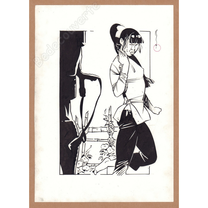 Michetz - Dessin Original Kogaratsu Geisha Et Le Lance Pierre