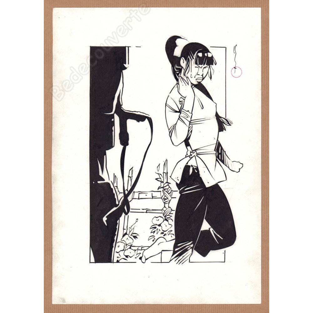 Michetz - Dessin Original Kogaratsu Geisha Et Le Lance Pierre