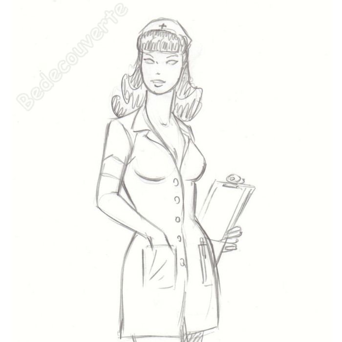 Berthet Philippe - Dessin Original Crayonné Pin-up infirmière 2