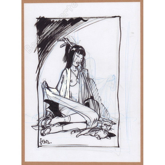 Hub - Dessin Original Geisha Et Son Chat