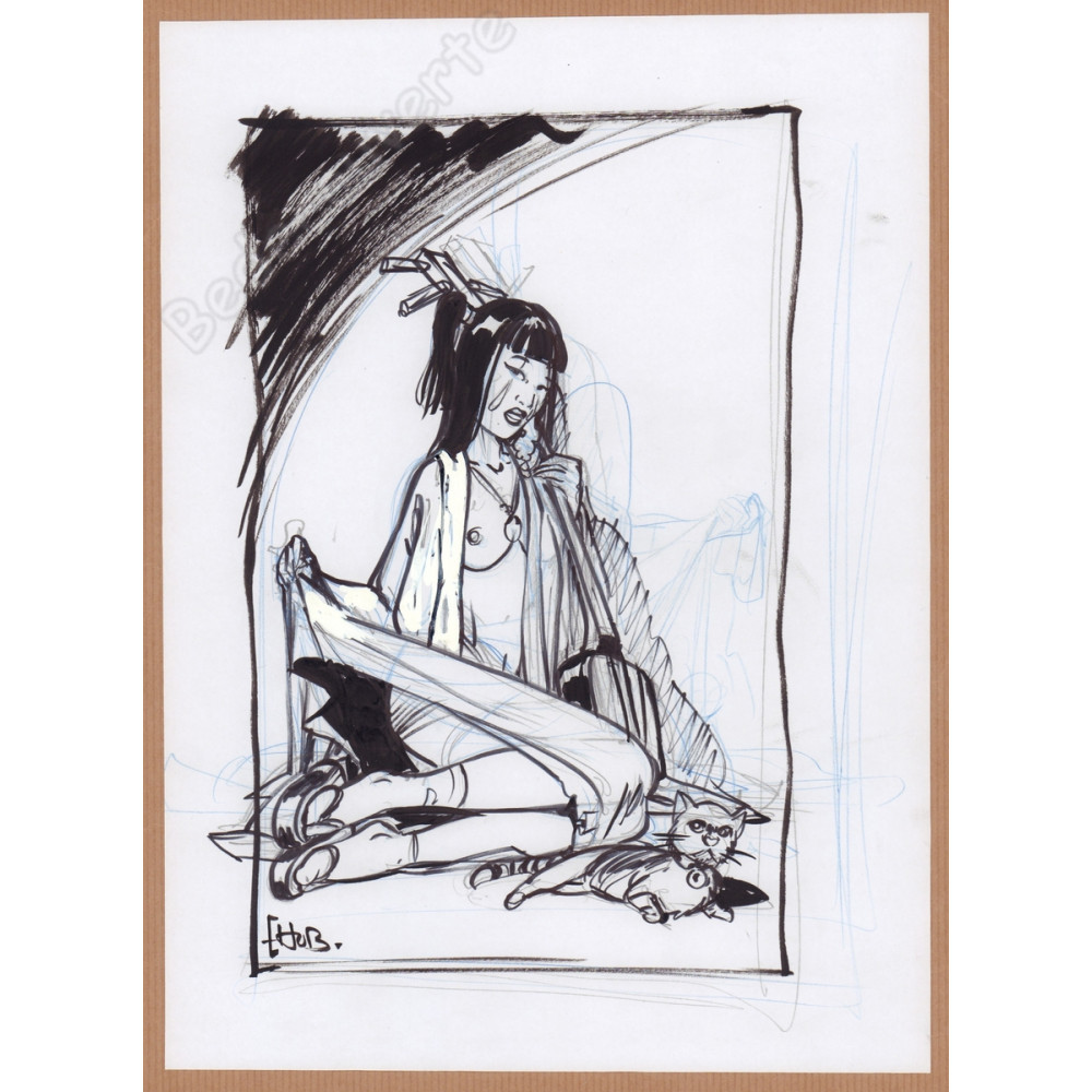 Hub - Dessin Original Geisha Et Son Chat