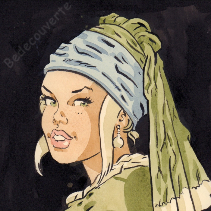 Meynet Félix - Dessin original hommage à La Jeune Fille à la perle