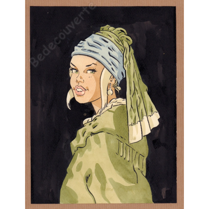 Meynet Félix - Dessin original hommage à La Jeune Fille à la perle