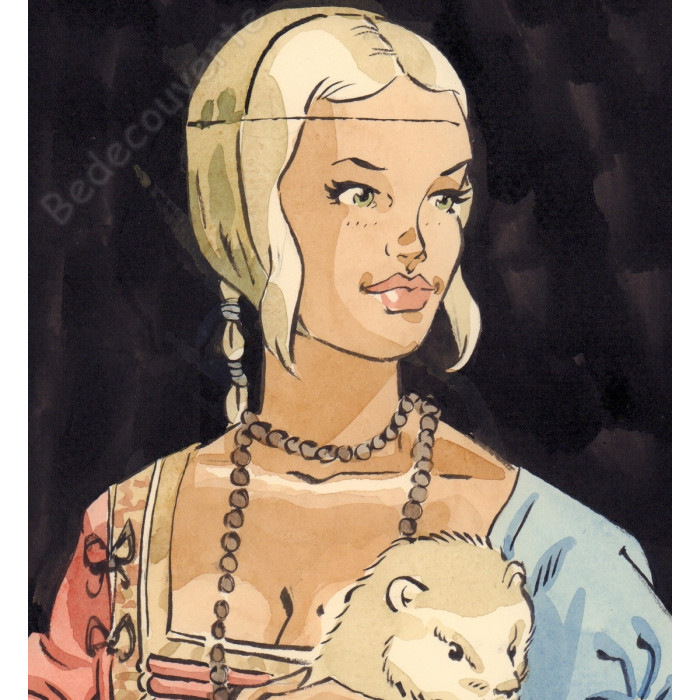 Meynet Félix - Dessin original hommage à La Dame à L'hermine