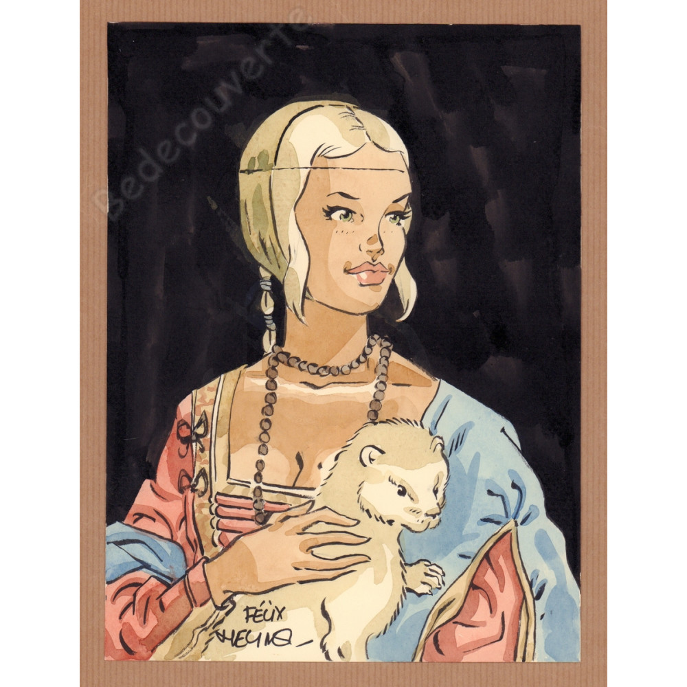 Meynet Félix - Dessin original hommage à La Dame à L'hermine