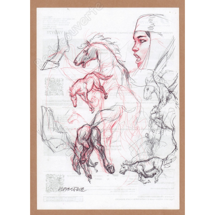 Liberatore Tanino - Dessin Original Les Chevaux