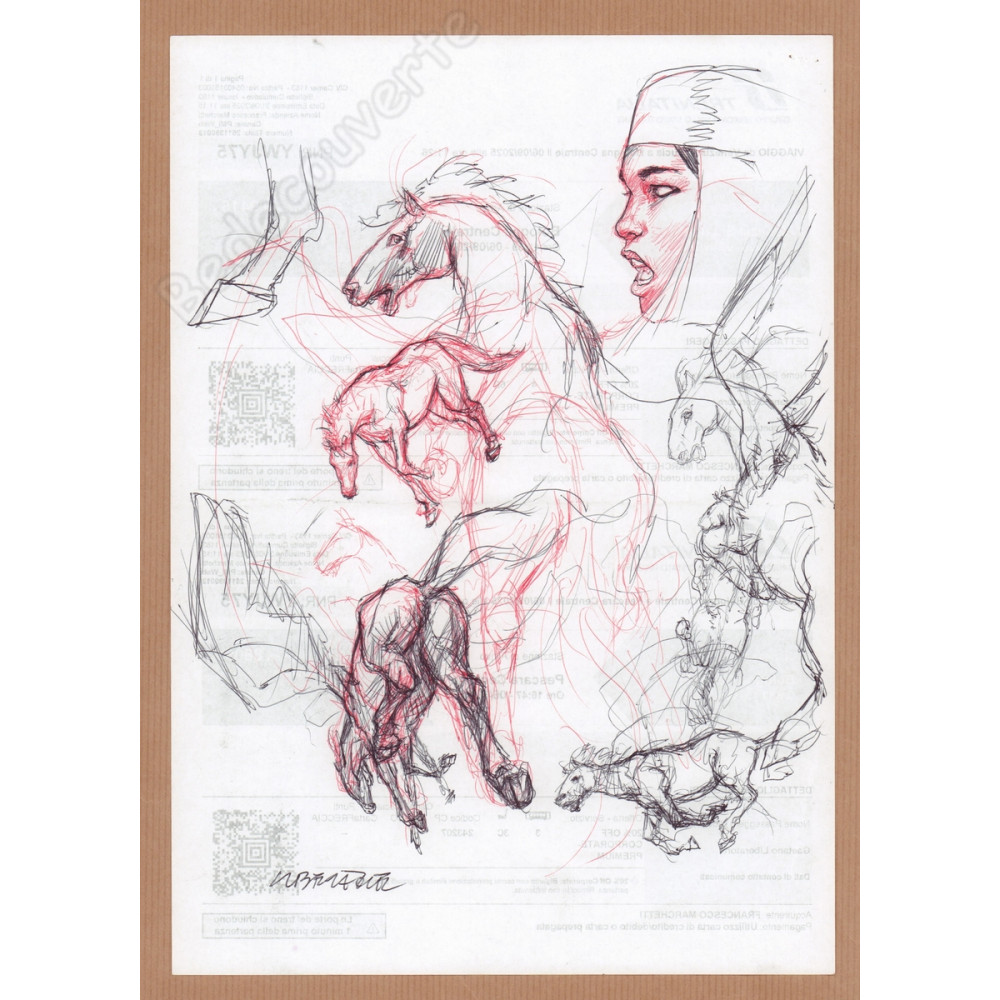 Liberatore Tanino - Dessin Original Les Chevaux