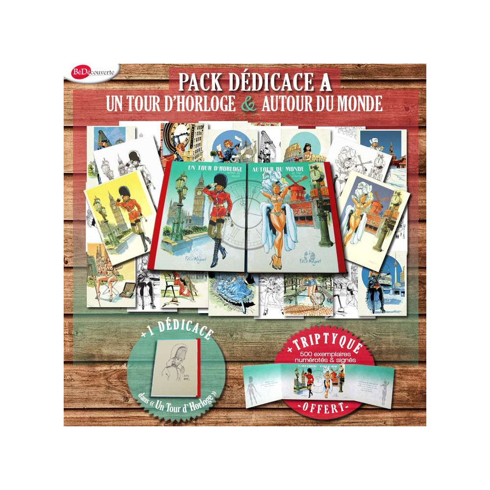 Meynet - Pack A Portfolios Un tour d'horloge + Autour du monde DEDICACÉ 10 ans Bédécouverte