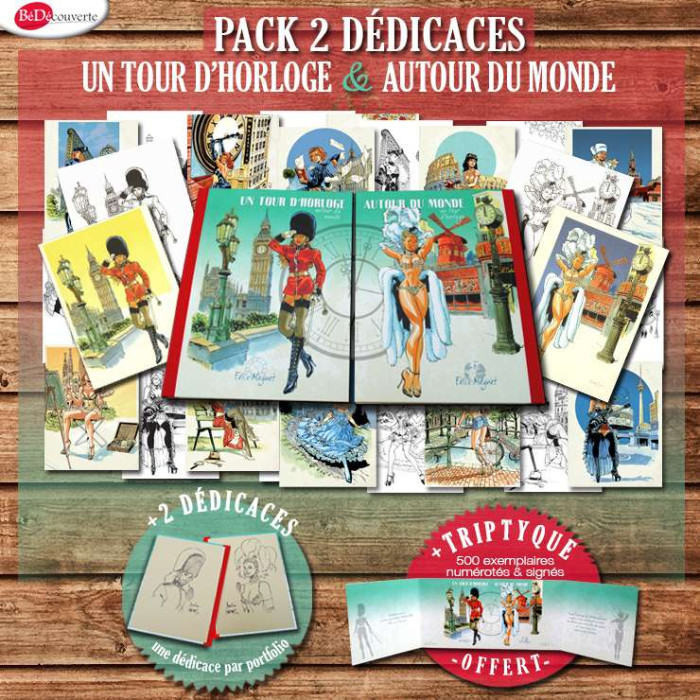 Meynet - Pack 2 DÉDICACES Portfolios Un tour d'horloge + Autour du monde 10 ans Bédécouverte