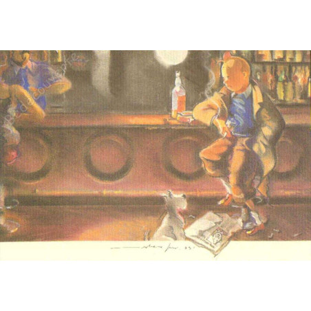 Esteve Fort - Hommage Tintin seul au bar 17x25
