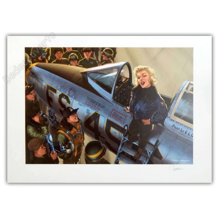 Romain Hugault - Pin Up Avion F-84 Marilyn Monroe signé