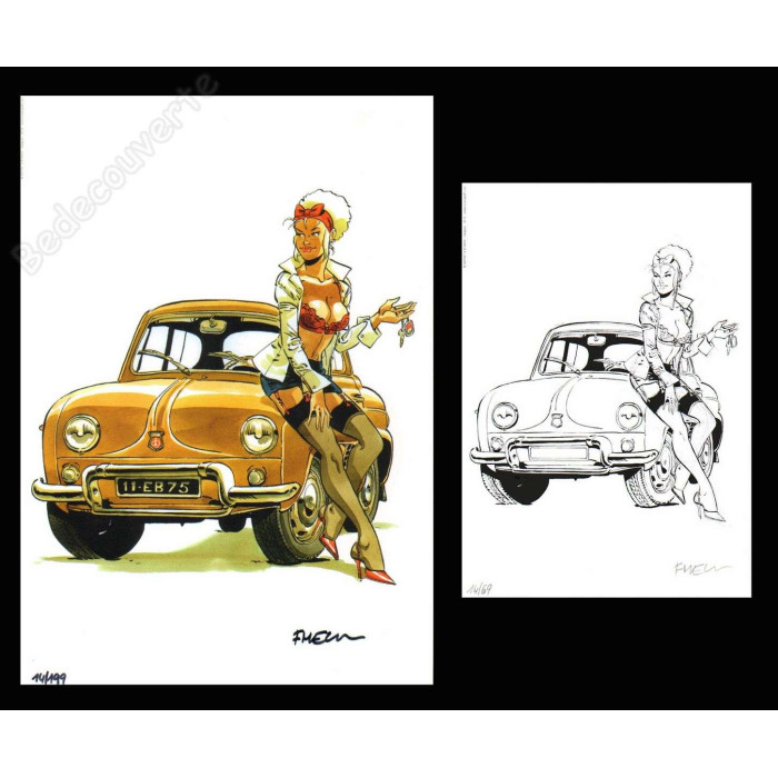 Meynet - Pin-up Mirabelle Renault Dauphine 2018 Duo d'ex-libris