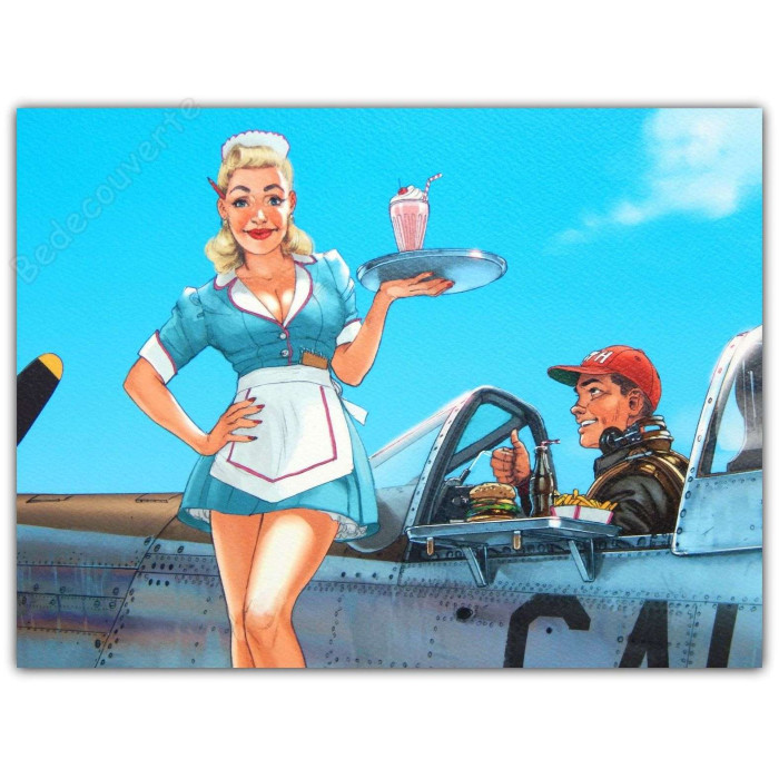 Romain Hugault - Pin-up Wings Avion Pam's Diner Signé