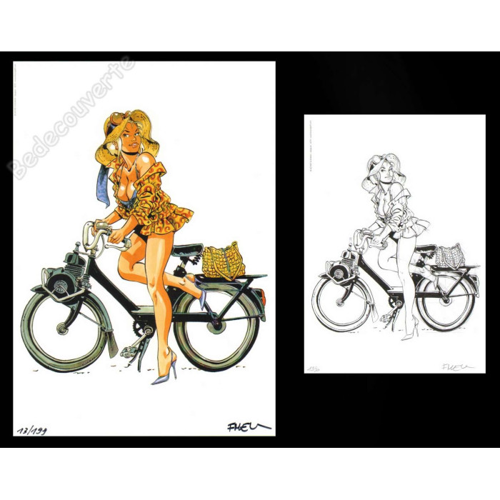 Meynet - Pin-up Mirabelle Vélo Solex 2019 Duo d'ex-libris