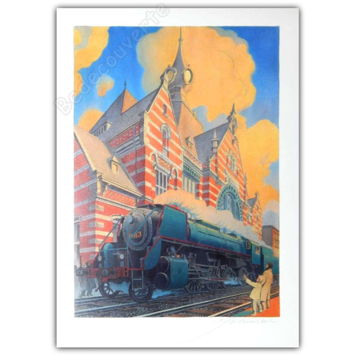 François Schuiten - La Type 29 Train Entrée en gare de Schaerbeek signée