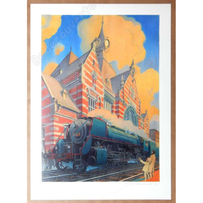 François Schuiten - La Type 29 Train Entrée en gare de Schaerbeek signée