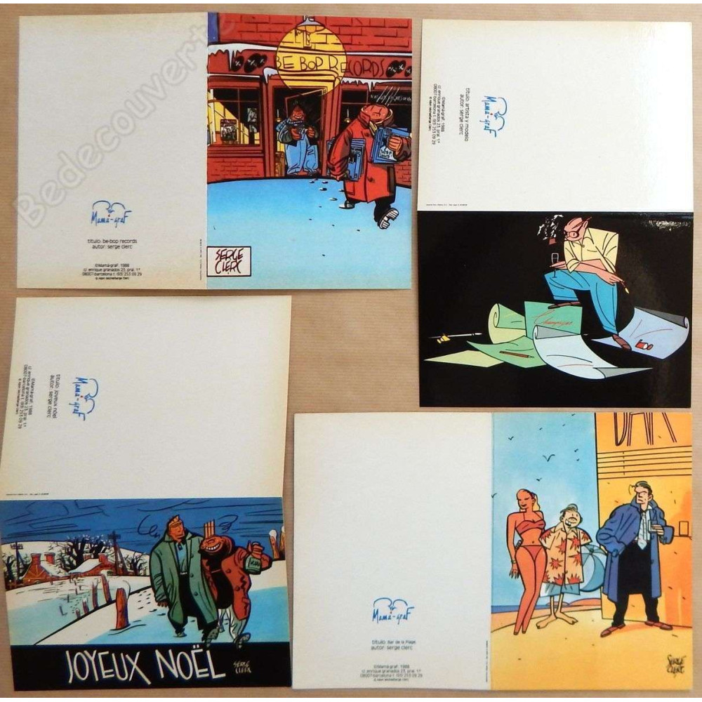 Serge Clerc - Lot de 4 cartes postales de 1988 Mama-graf