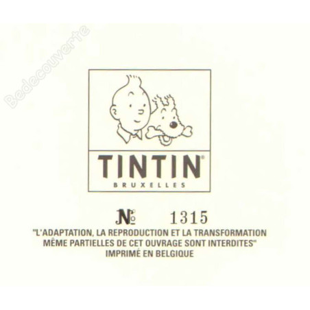 Hergé - Tintin Entrée Temple du soleil Numérotée