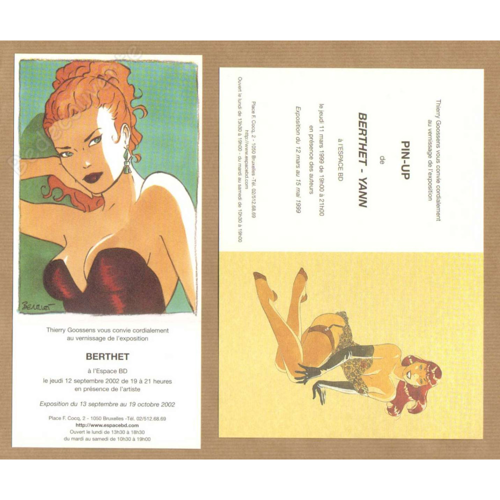 Berthet - Lot 2 cartes invitation Pin-up Espace BD 1999 et 2002