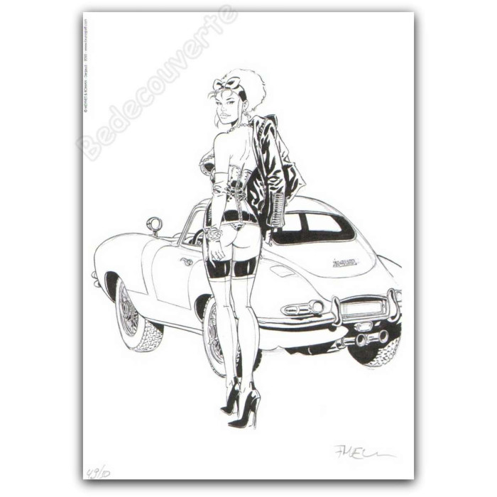 Meynet - Pin-up Mirabelle Voiture Jaguar Type E 2020 Duo d'ex-libris