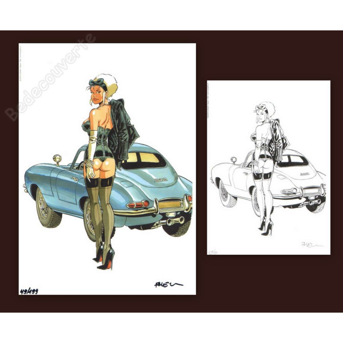 Meynet - Pin-up Mirabelle Voiture Jaguar Type E 2020 Duo d'ex-libris