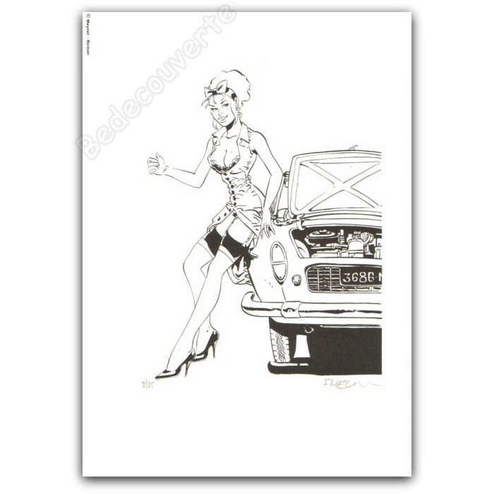 Meynet - Pin-up Mirabelle Voiture Renault Floride Variante Noir et Blanc