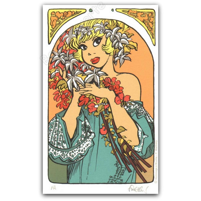 Walthéry - Natacha Hommage Alfons Mucha Fleurs