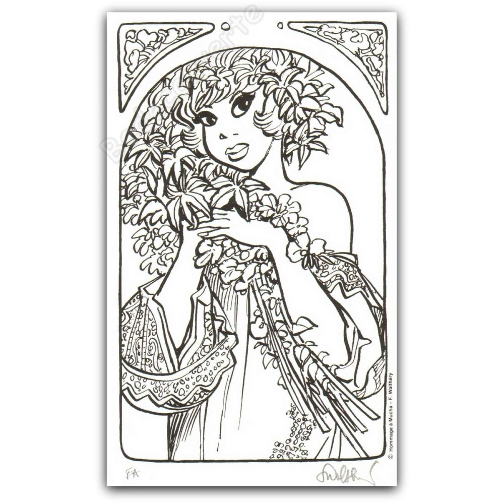 Walthéry - Natacha Hommage Alfons Mucha Fleurs NB