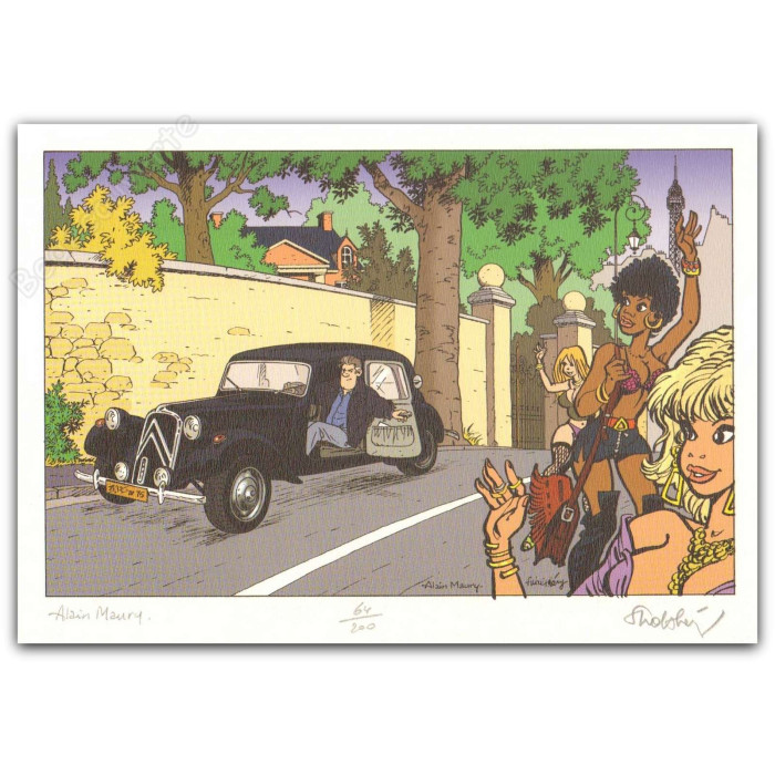Walthéry - Maury Pin-up et voiture Citroën Traction