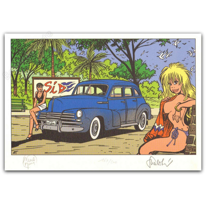 Walthéry - Taymans Pin-up et voiture Cadillac Série 62