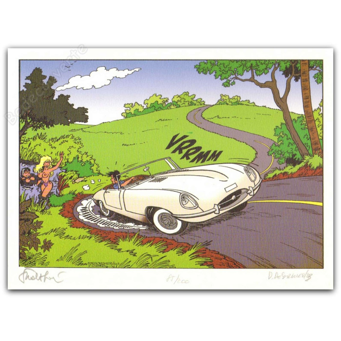 Walthéry - Desorgher Pin-up et voiture Jaguar Type E