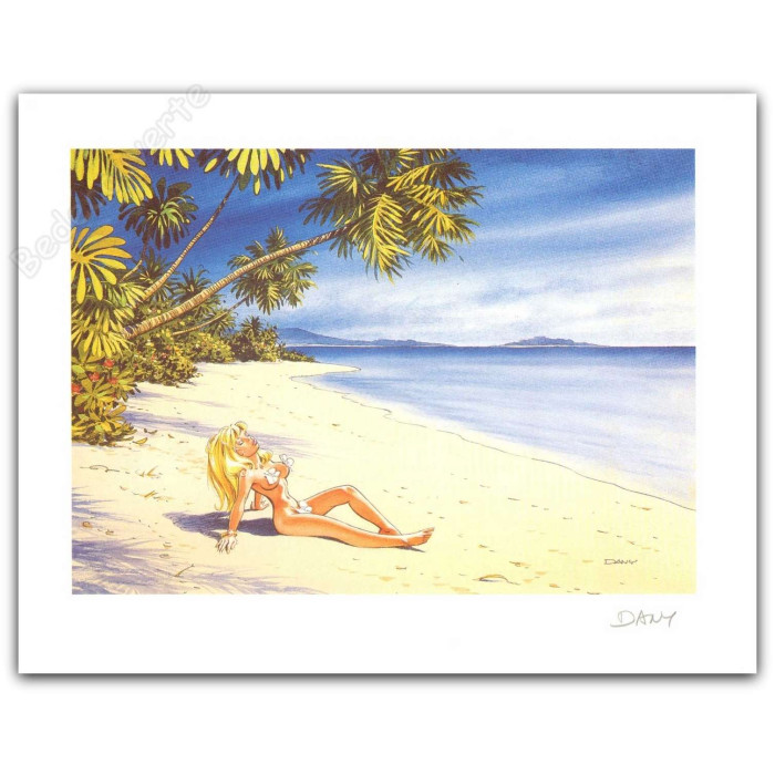 Dany - Olivier Rameau Colombe allongée sur la plage Signé