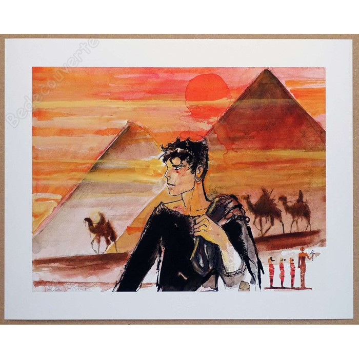 Hugo Pratt - Estampe pigmentaire Corto Maltese Pyramides