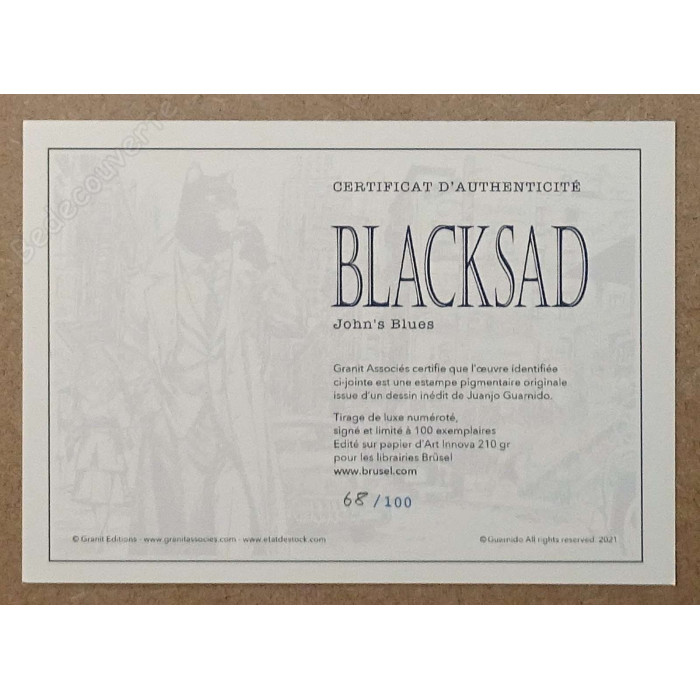 Guarnido - Estampe pigmentaire Blacksad John's Blues 100ex signée