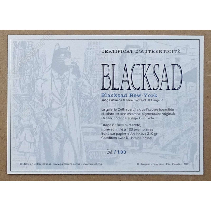 Guarnido - Estampe pigmentaire Blacksad New-York 100ex signée