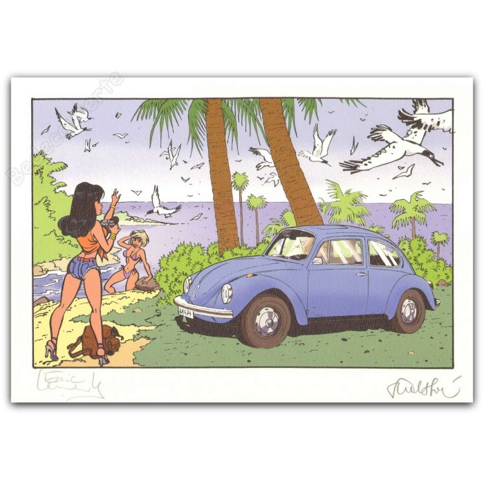 Walthéry - Lenaerts Pin-up et voiture VW Coccinelle